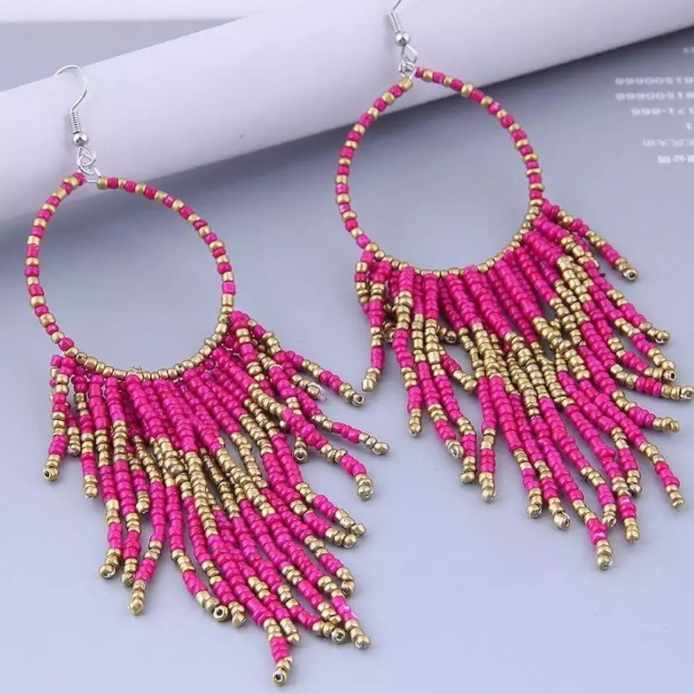Pink Gold Boho Beaded Earrings NWT